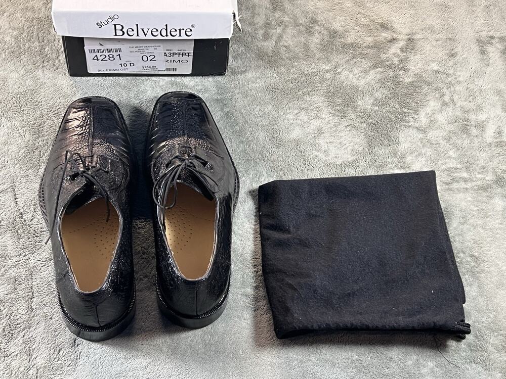 Belvedere Studio Primo Men's 10 D Black Genuine Ostrich Leather Dress Shoes